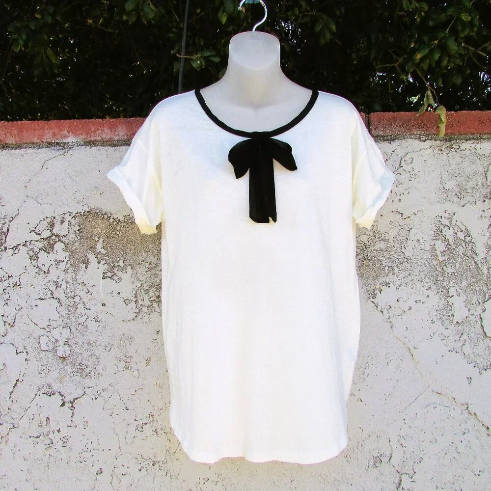 J Crew roll-sleeve tee with silk bow M - Picture 2 of 7